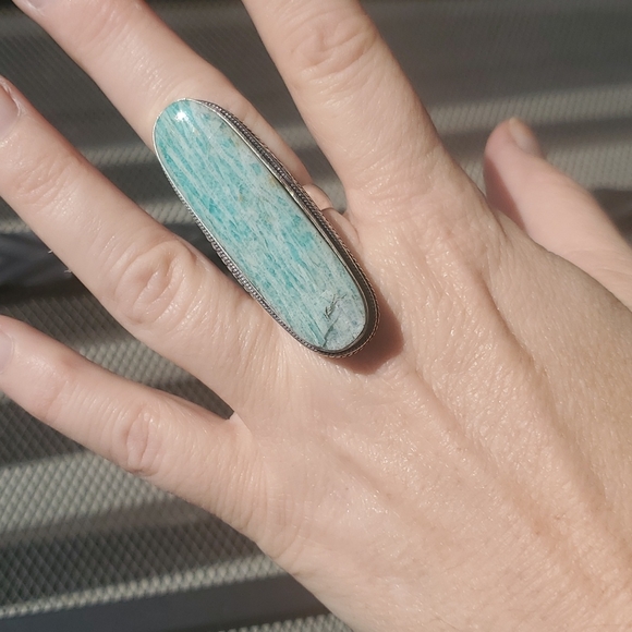 New Huge Amazonite 925 Silver Statement Ring. - Picture 7 of 16